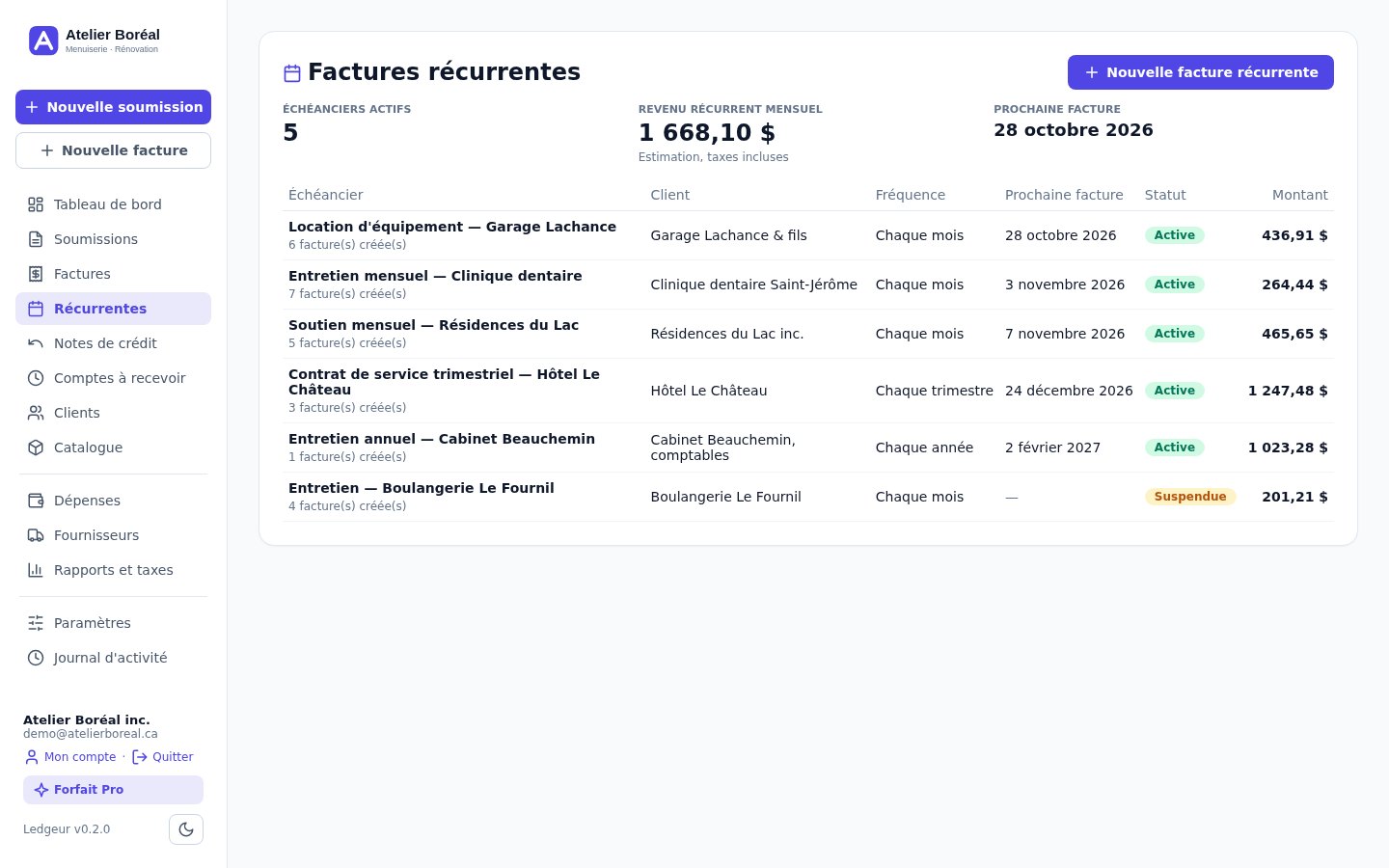 Factures récurrentes